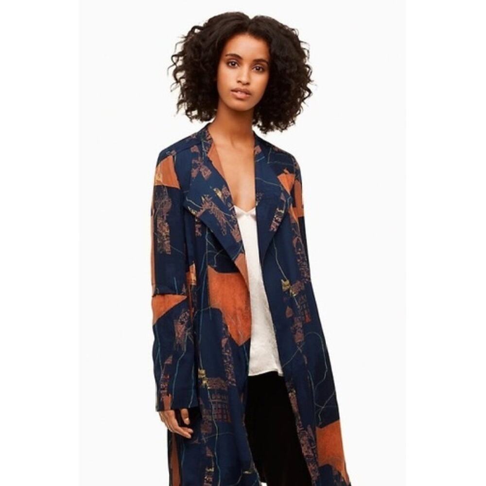 Babaton Aritzia Long Jacket Womens Medium Quincey Blue Orange Lined Belted